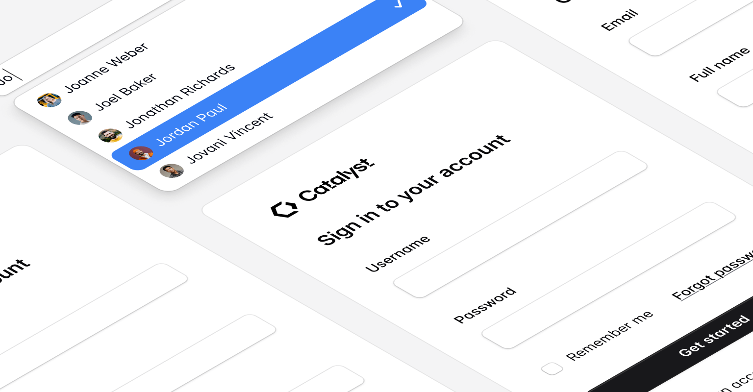 New Catalyst combobox component and auth pages